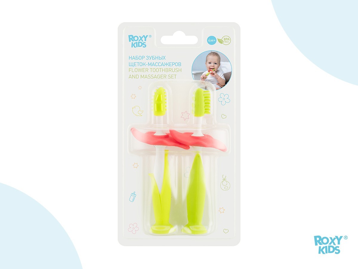Прорезыватель для зубов и массажер для десен FLOWER от ROXY-KIDS, 2 шт ...