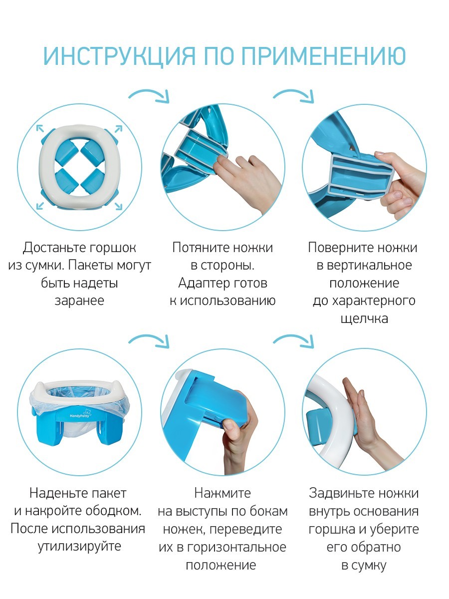 Горшок дорожный складной с многоразовой вкладкой HandyPotty 3 в 1 от  ROXY-KIDS, цвет голубой